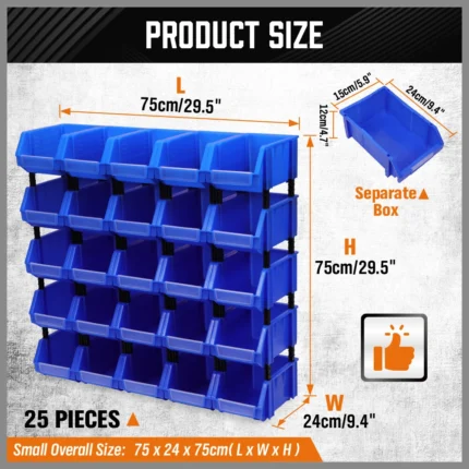 25PC Angled Parts Bins 250×150×120mm