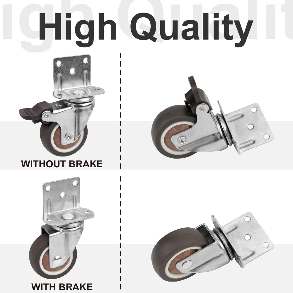 4PCS Stainless Steel L-Type Swivel Caster Set (1"/1.25"/1.5"/2") with Brake & Non-Brake Options - Image 3