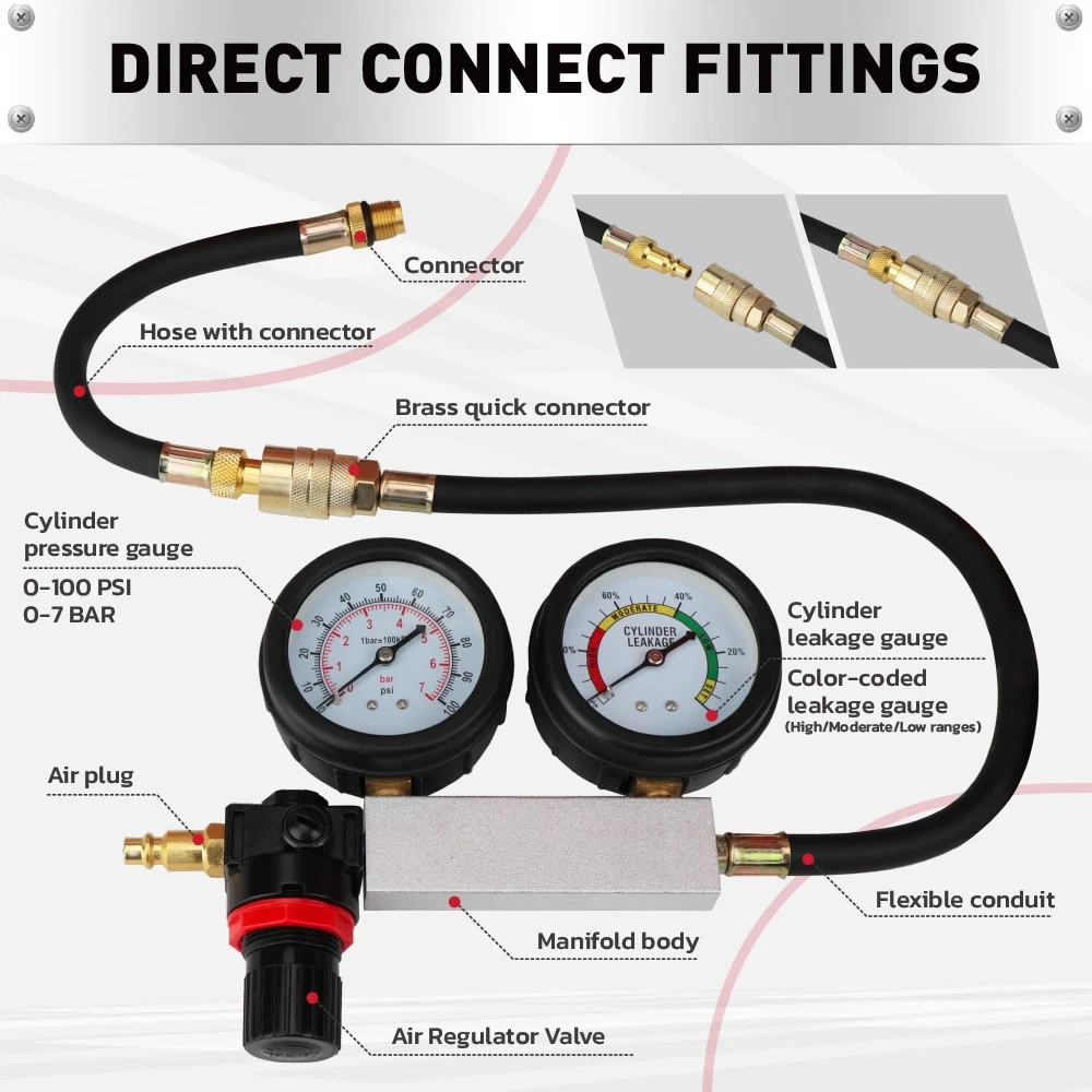 4PC TU-21 Cylinder Leak Pressure Gauge Automotive Tester - Image 9