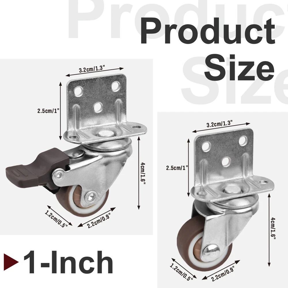 4PCS Stainless Steel L-Type Swivel Caster Set (1"/1.25"/1.5"/2") with Brake & Non-Brake Options - Image 6