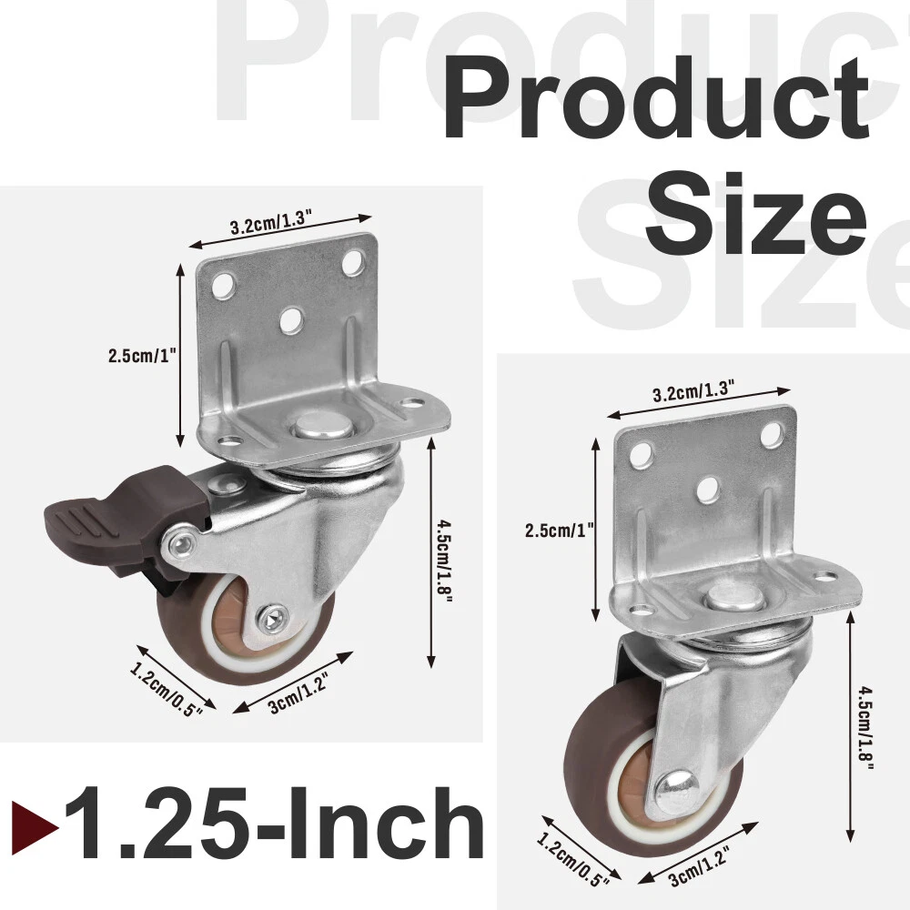 4PCS Stainless Steel L-Type Swivel Caster Set (1"/1.25"/1.5"/2") with Brake & Non-Brake Options - Image 7