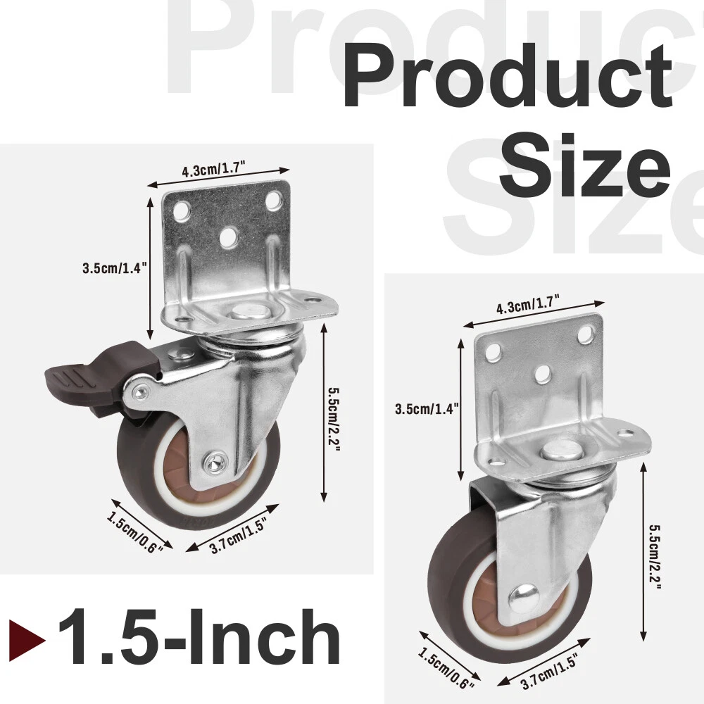 4PCS Stainless Steel L-Type Swivel Caster Set (1"/1.25"/1.5"/2") with Brake & Non-Brake Options - Image 8