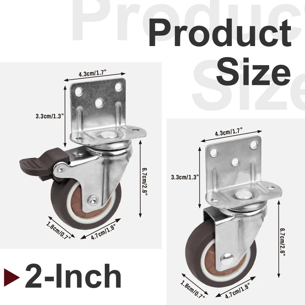 4PCS Stainless Steel L-Type Swivel Caster Set (1"/1.25"/1.5"/2") with Brake & Non-Brake Options - Image 9