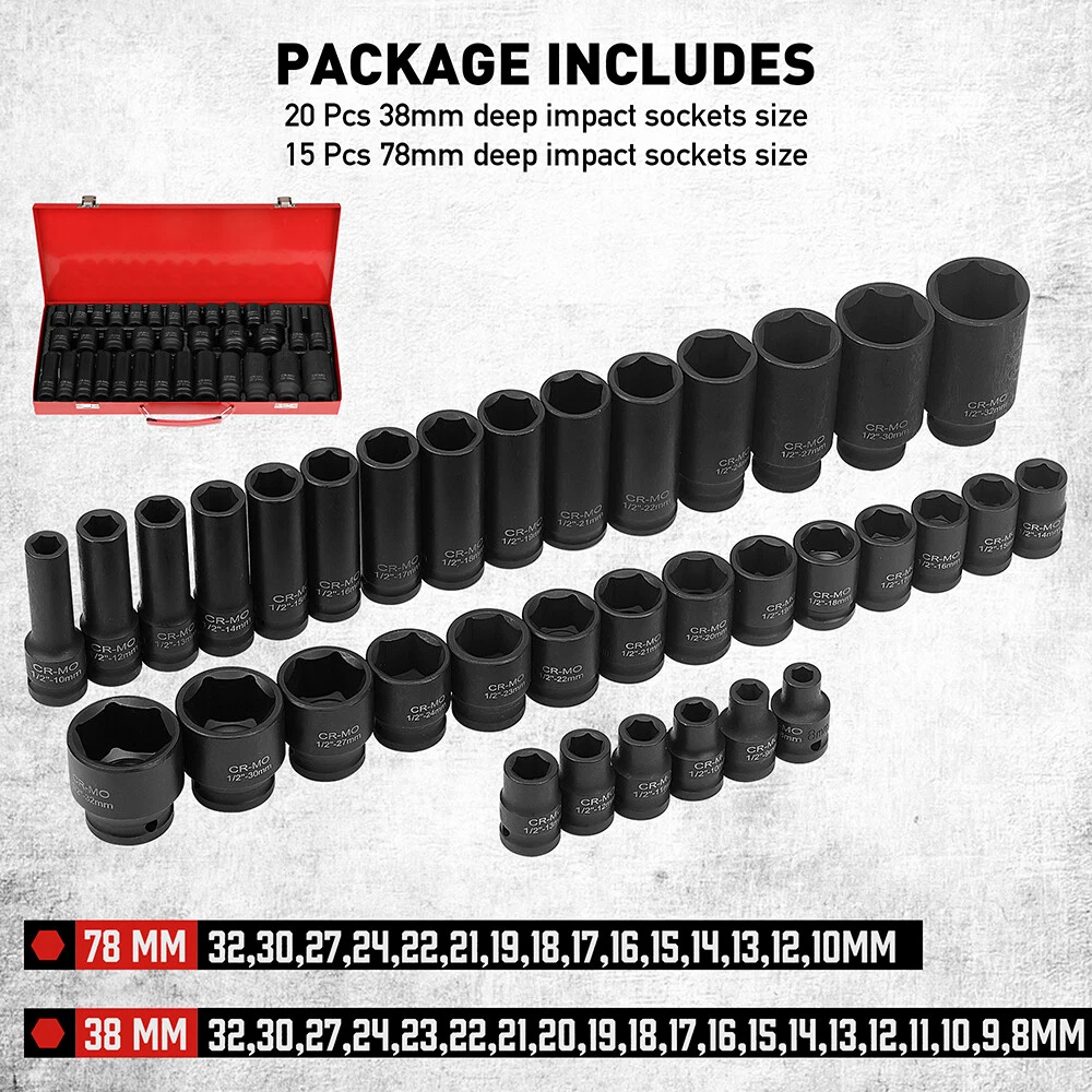 35PC 1/2" Drive Impact Socket Set - Image 3