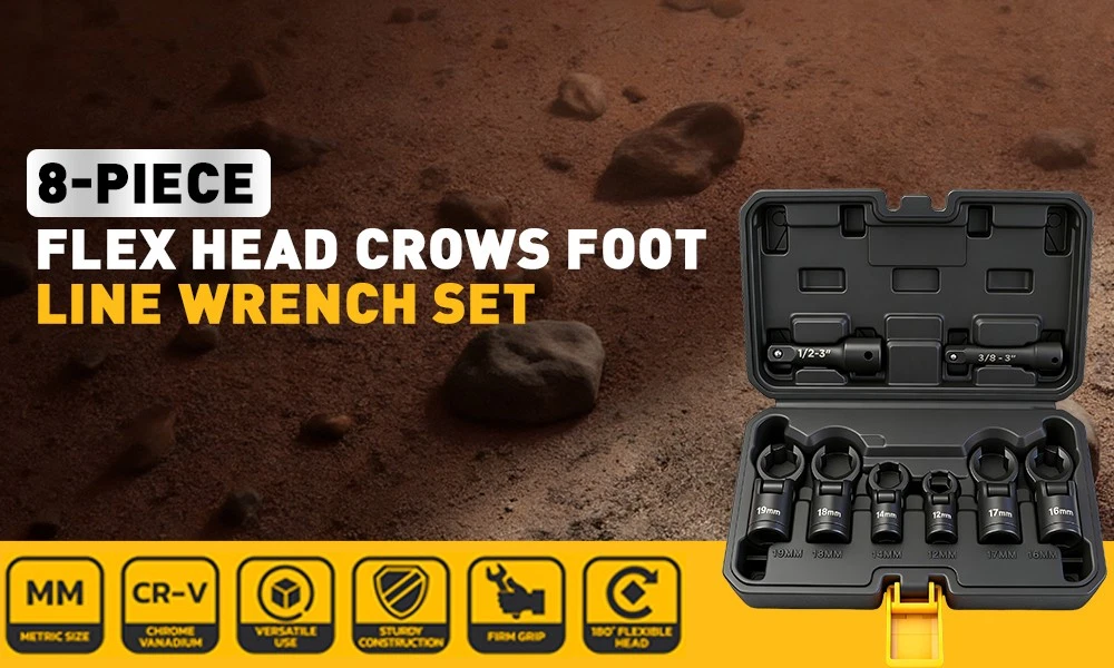 8PC Short Flexible Head Crowfoot Wrench Set - Image 7
