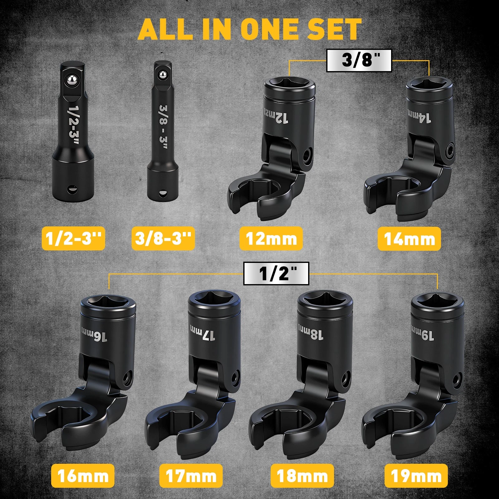 8PC Short Flexible Head Crowfoot Wrench Set - Image 2