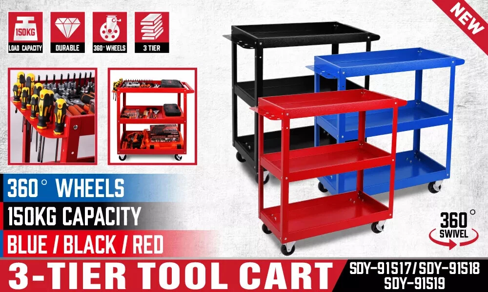 3-Tier Tool Cart Trolley Toolbox Workshop Garage Storage 150KG Organizer Garage - Image 2