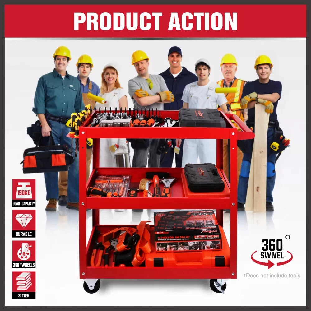 3-Tier Tool Cart Trolley Toolbox Workshop Garage Storage 150KG Organizer Garage - Image 7
