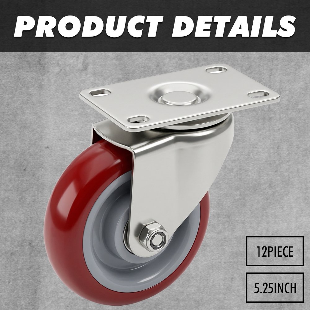 4-Inch Red Dual Bearing Swivel Caster - Image 6