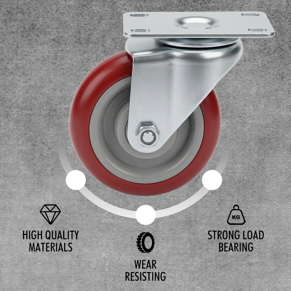 4-Inch Red Dual Bearing Swivel Caster - Image 5