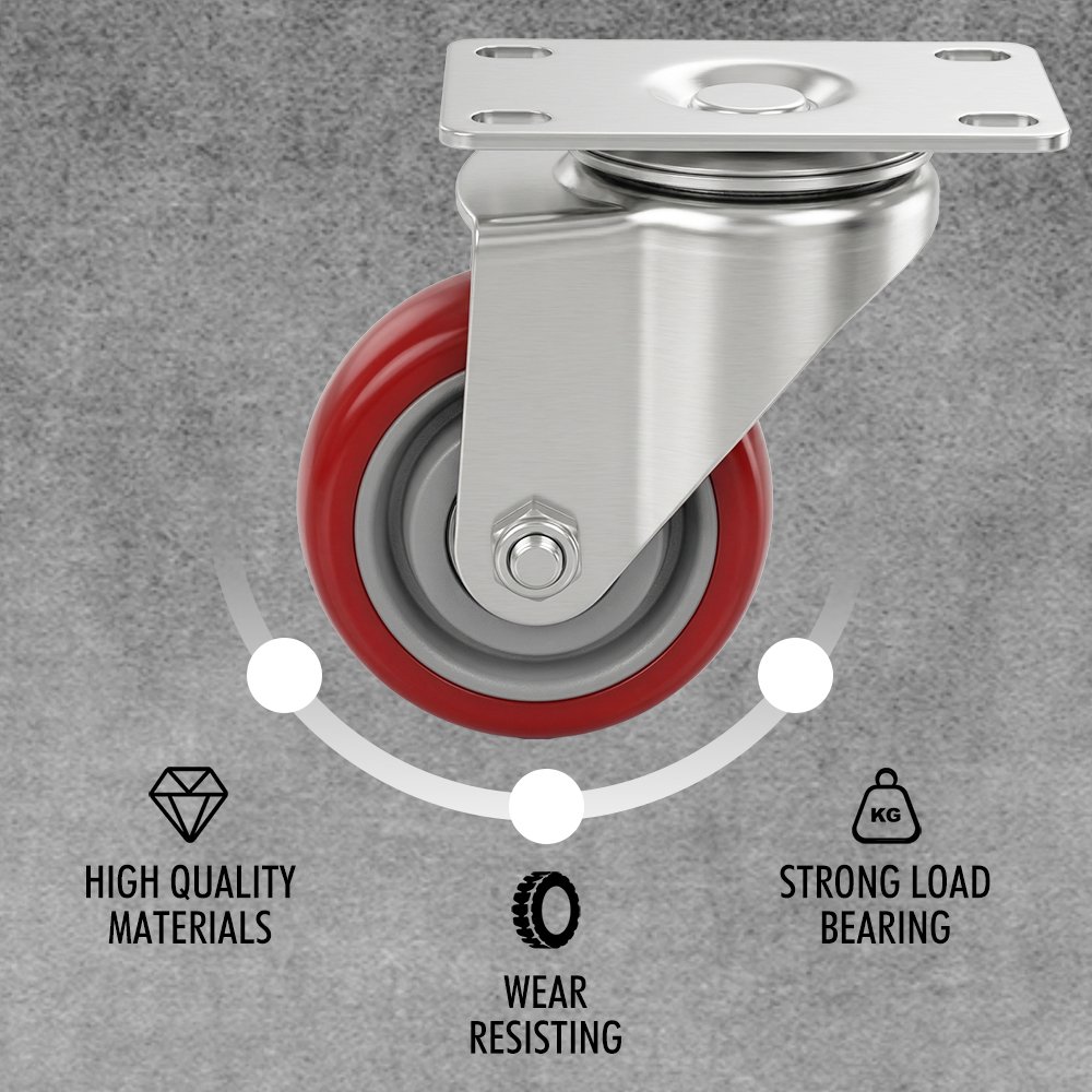 3-Inch Red Swivel Caster - Image 5
