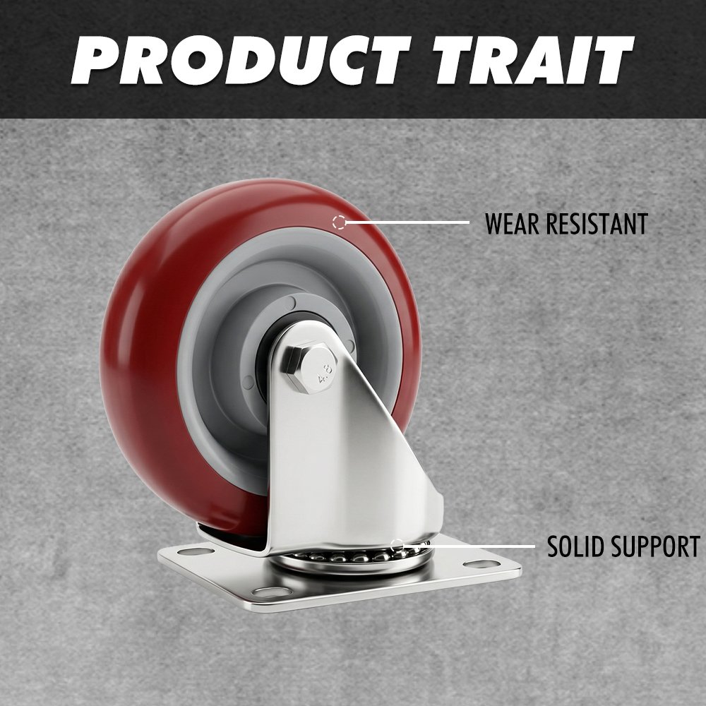 4-Inch Red Dual Bearing Swivel Caster - Image 4